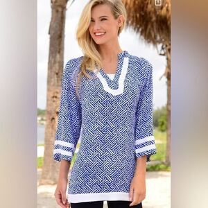 Tina Stephans Tunic - S blue /white.  Rayon